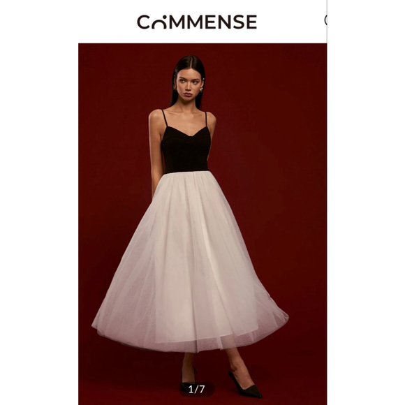 COMMENSE Dresses & Skirts - COMMENSE Two-Tone Mesh Cami Maxi Dress in Black and White L NWT